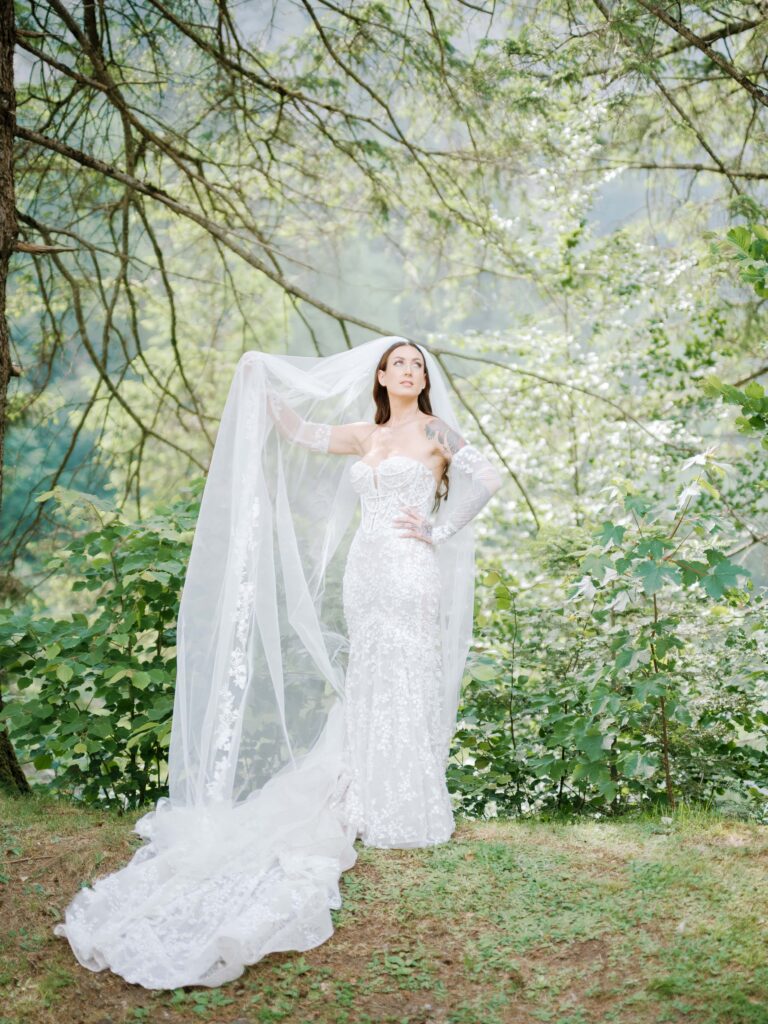Fine art bridal portrait with soft natural light at a swiss elopement
