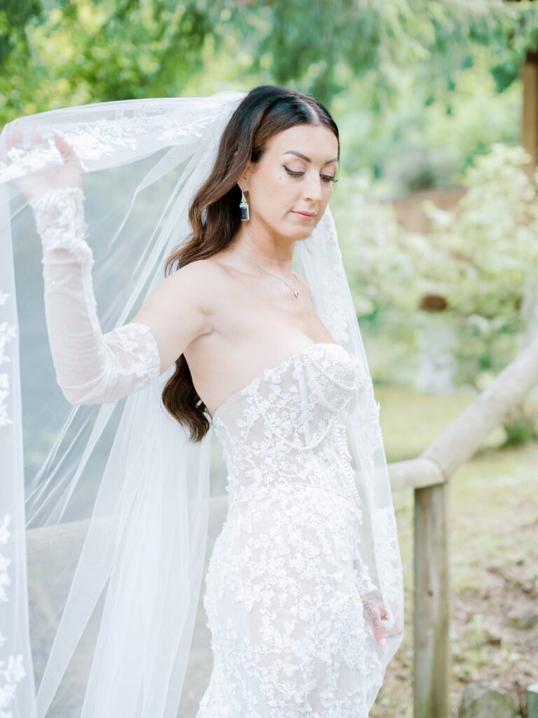 Bride posing in soft light during her elope in Switzerland session