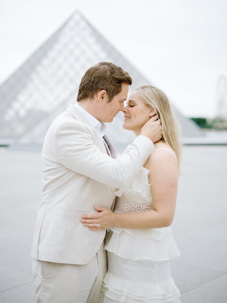 Romantic anniversary portrait at the Louvre with a Paris France wedding photographer