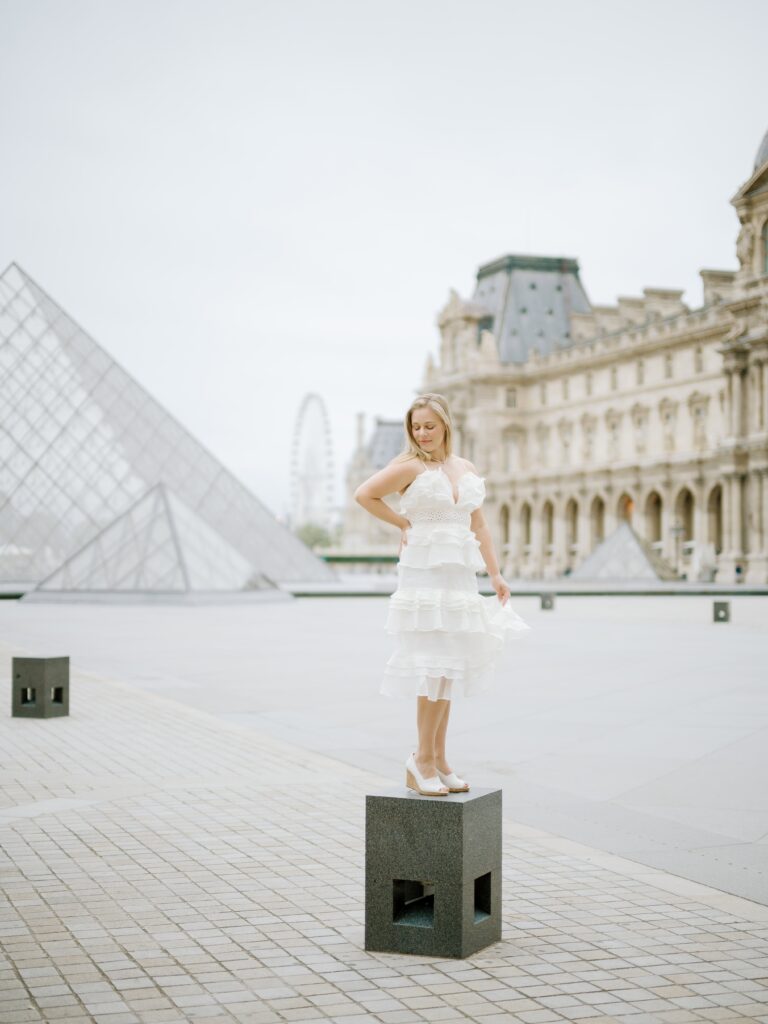 Romantic anniversary portrait at the Louvre with a Paris France wedding photographer