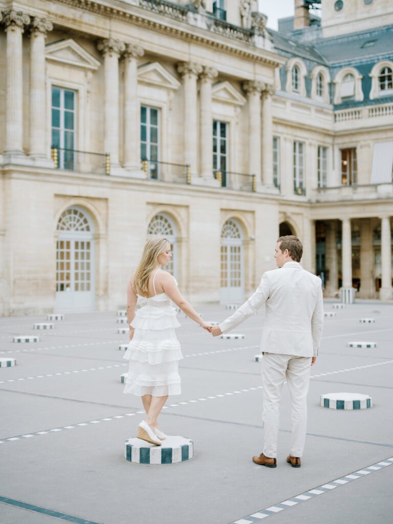 Editorial style couple photography Palais-Royal Paris France wedding photographer