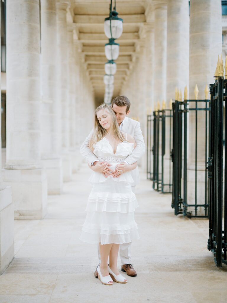 Couple anniversary photoshoot Palais-Royal Paris France wedding photographer