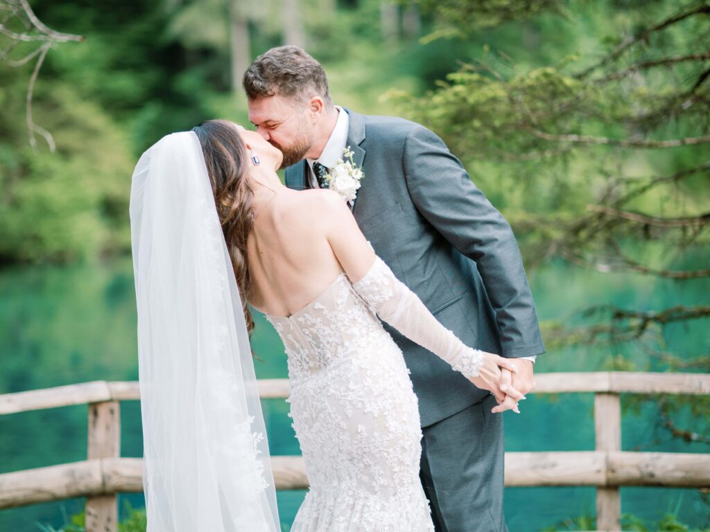 Intimate moment between the bride and groom who elope in Switzerland